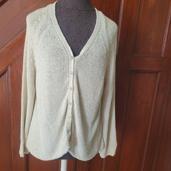 J. Jill Womens Beige Knit Button-Front Cardigan Sweater Size XL silk blend - Picture 1 of 5
